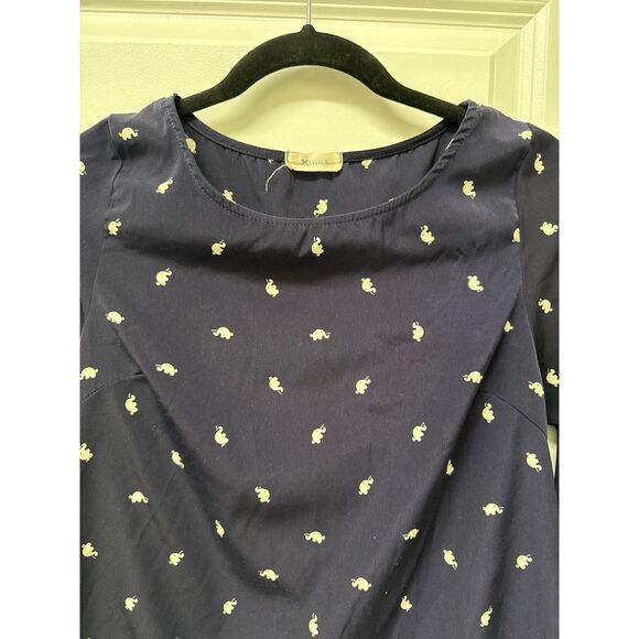 Everly Elephant print Navy blouse work suiting size S - Picture 4 of 4